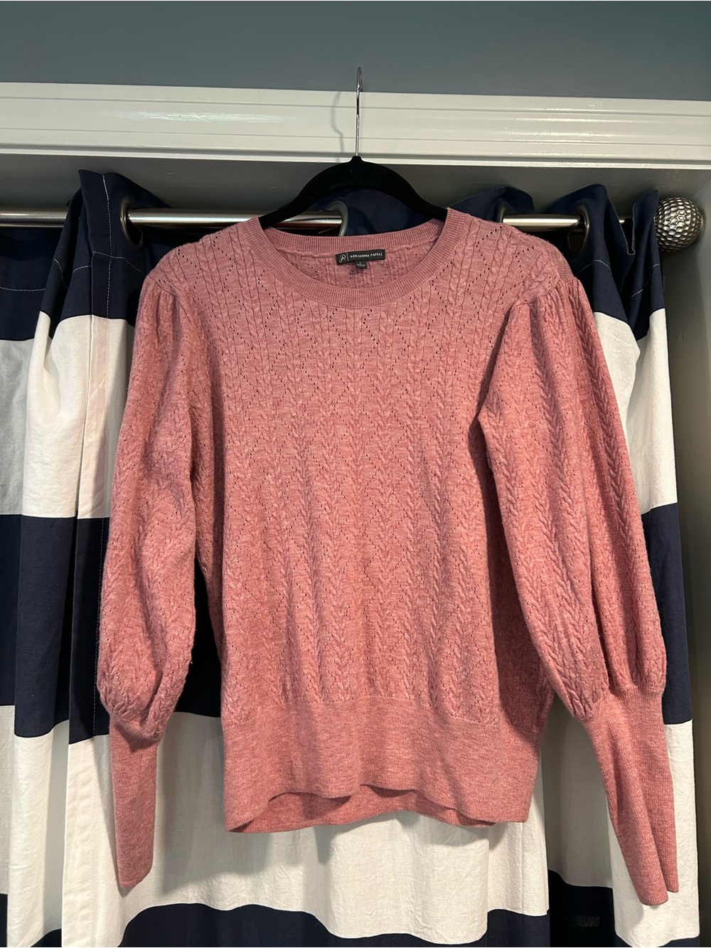 Pink Cable Knit Puff-Sleeve Sweater